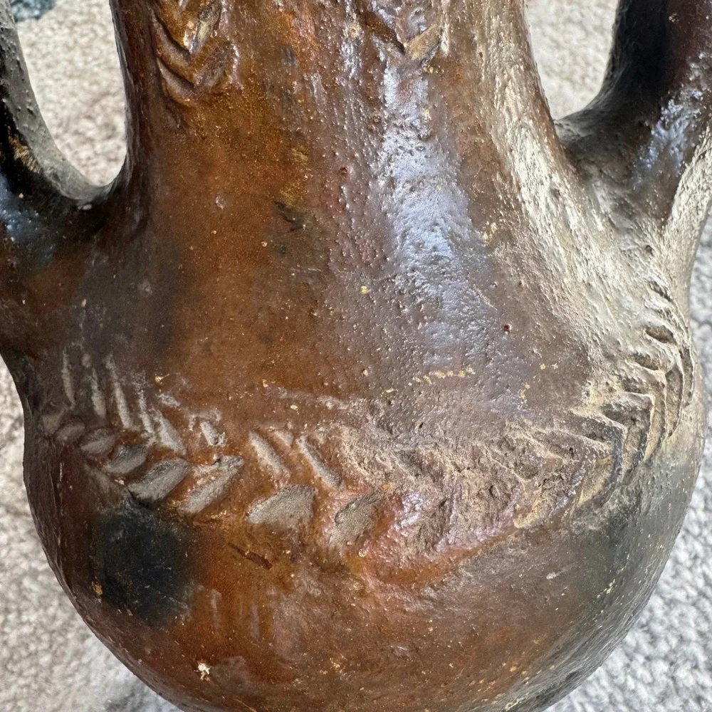 Vintage Navajo Pottery Wedding Vase Handcrafted Pitch Fired Brown Black‎